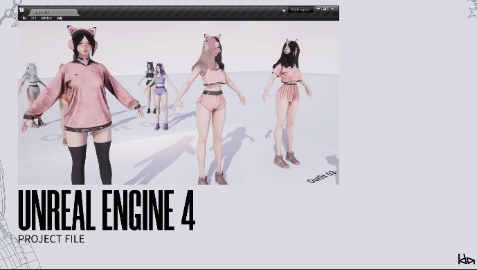 UE5虚幻4美少女主播角色模型Gamer Girl VTuber Streamer Avatar