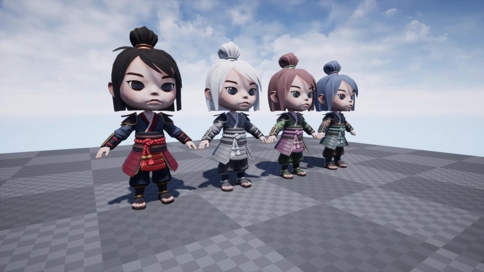 UE4UE5虚幻中国风可爱角色卡通传统战士赤壁武士 Chibi Samurai