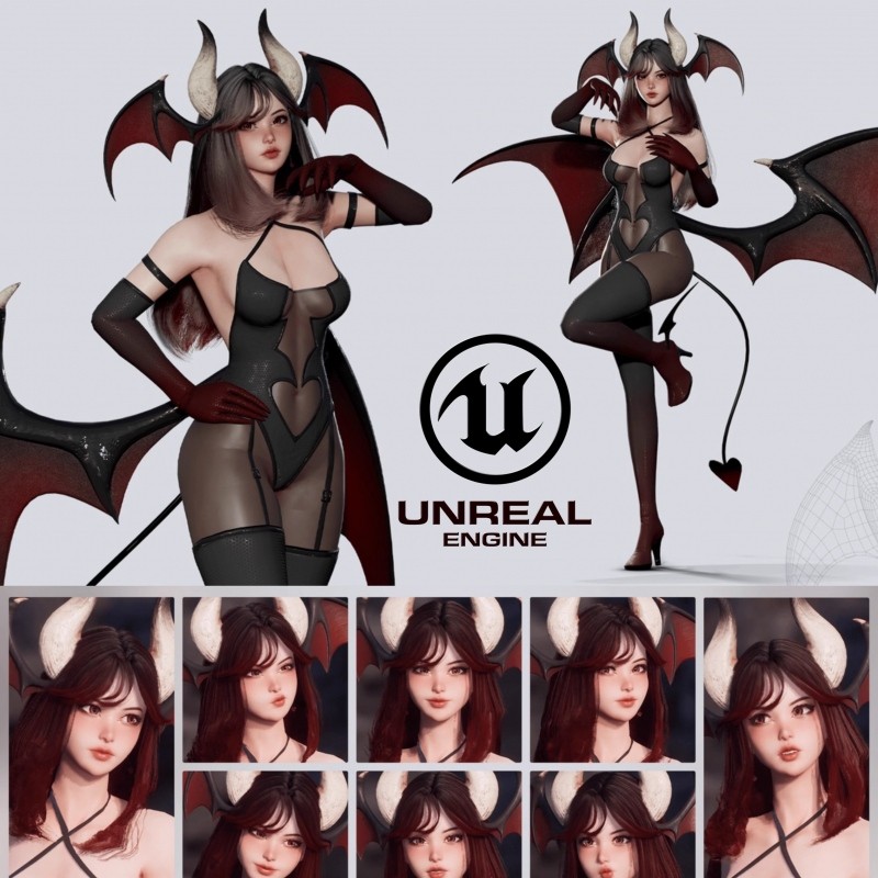 UE4虚幻5 Succubus Lily 可爱魅魔美女虚拟主播人物游戏角色模型