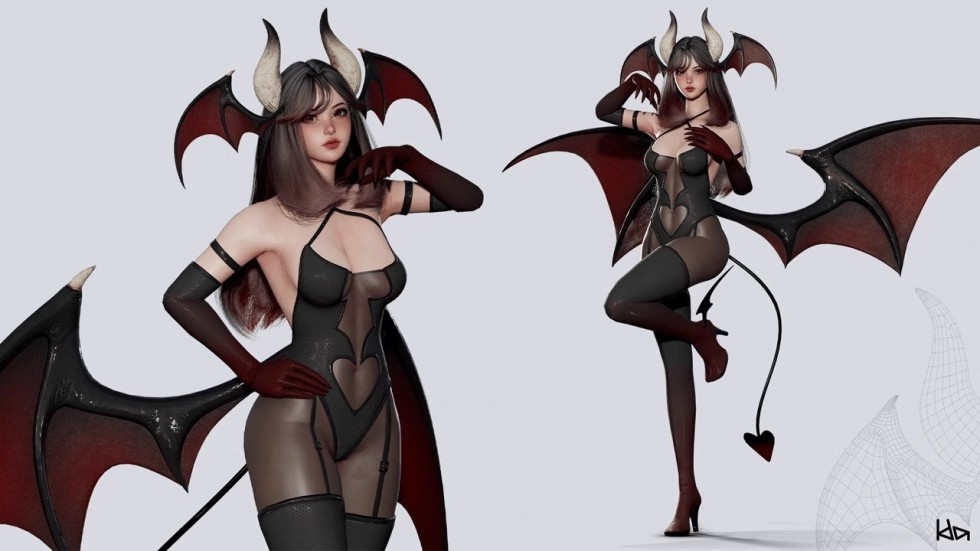 UE4虚幻5 Succubus Lily 可爱魅魔美女虚拟主播人物游戏角色模型