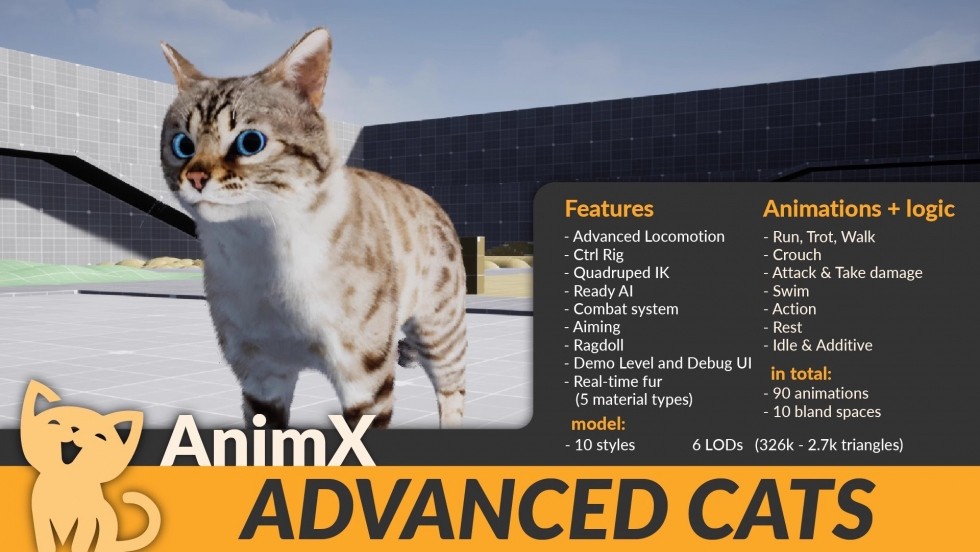 UE4虚幻5 AnimX꞉ Advanced Cats 高品质猫咪角色模型带动画