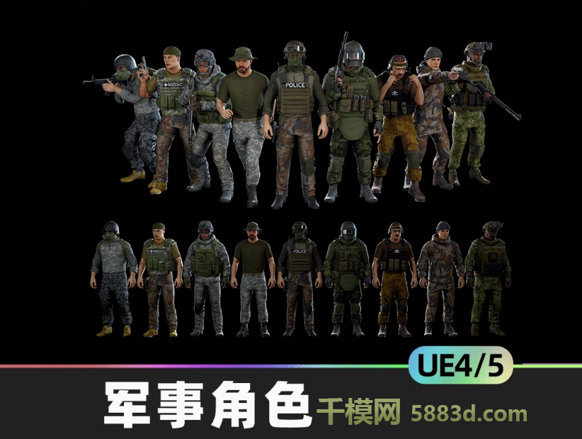 UE4虚幻5 写实军事服装人物模型 