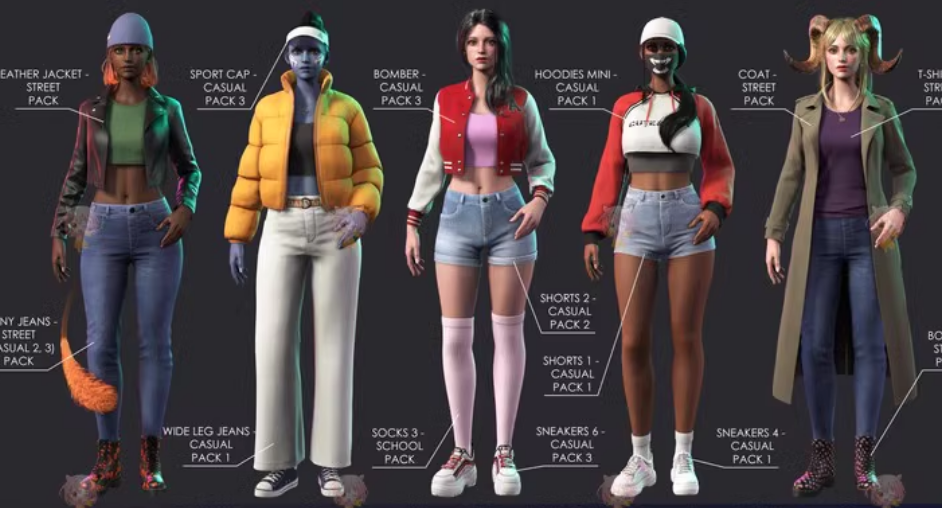 UE4虚幻5 Streetwear Girl 1 Casual Wear Girls Pack 1 街头女孩模型大合集