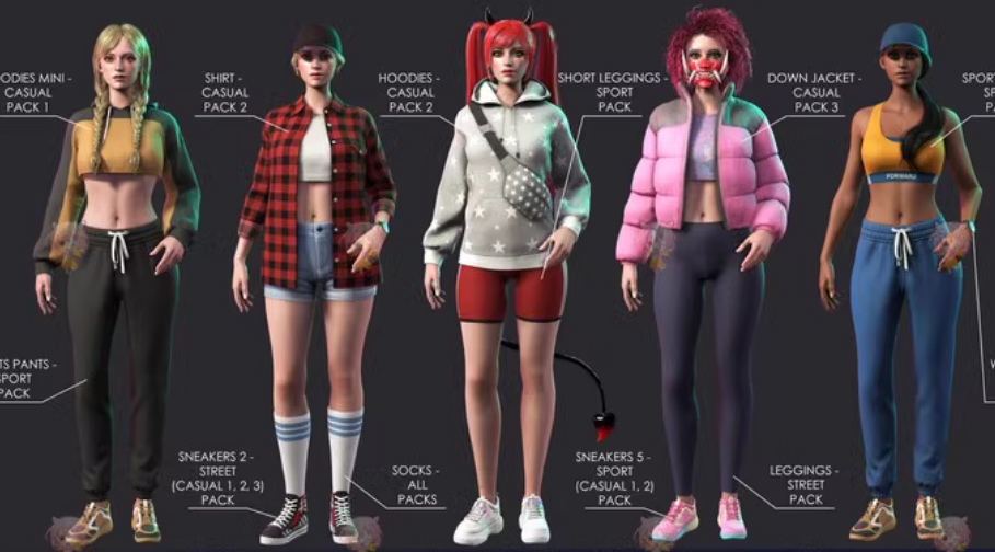 UE4虚幻5 Streetwear Girl 1 Casual Wear Girls Pack 1 街头女孩模型大合集