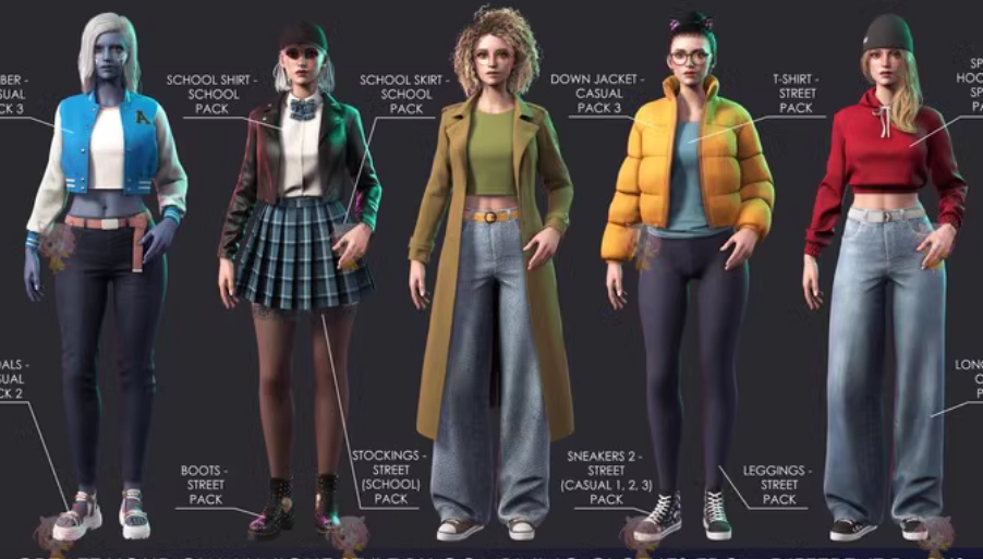 UE4虚幻5 Streetwear Girl 1 Casual Wear Girls Pack 1 街头女孩模型大合集