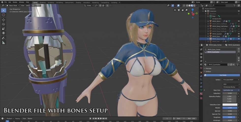 Blender Maya UE虚幻女机娘二次元科幻机甲战士角色骨骼绑定3D模型