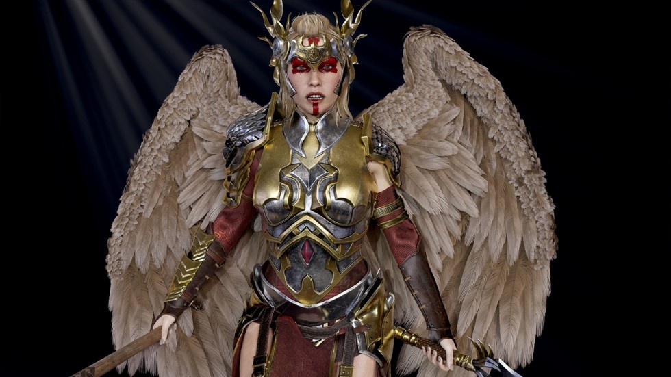 UE4虚幻5 Valkyrie 战斗天使女角色模型带动画面部表情人物装备模型