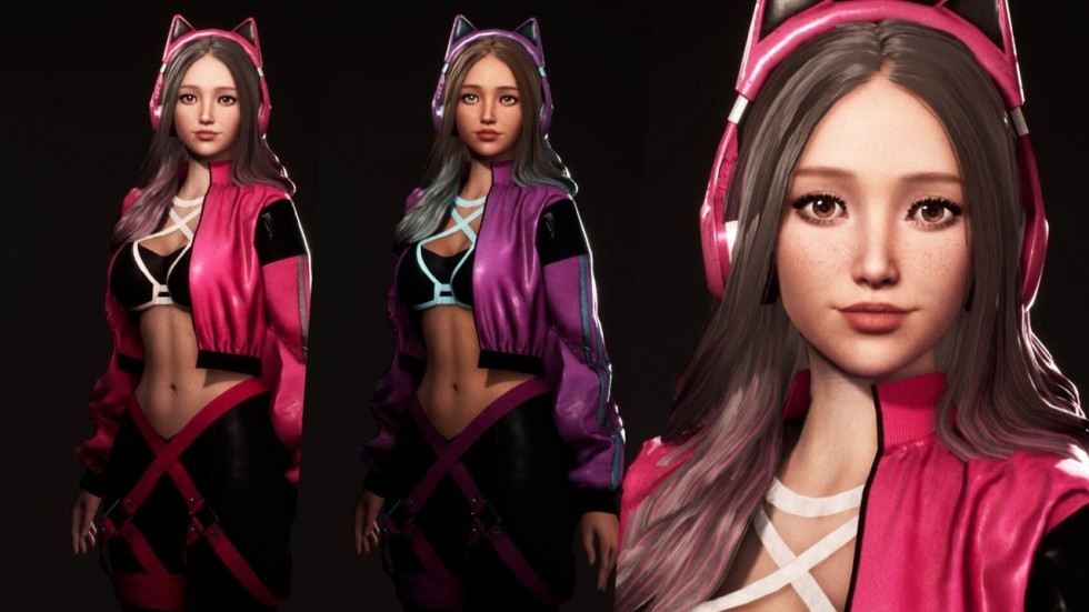 UE4虚幻5 F2 Cyber Girl Davina 赛博朋克网络耳机女孩角色戴维娜