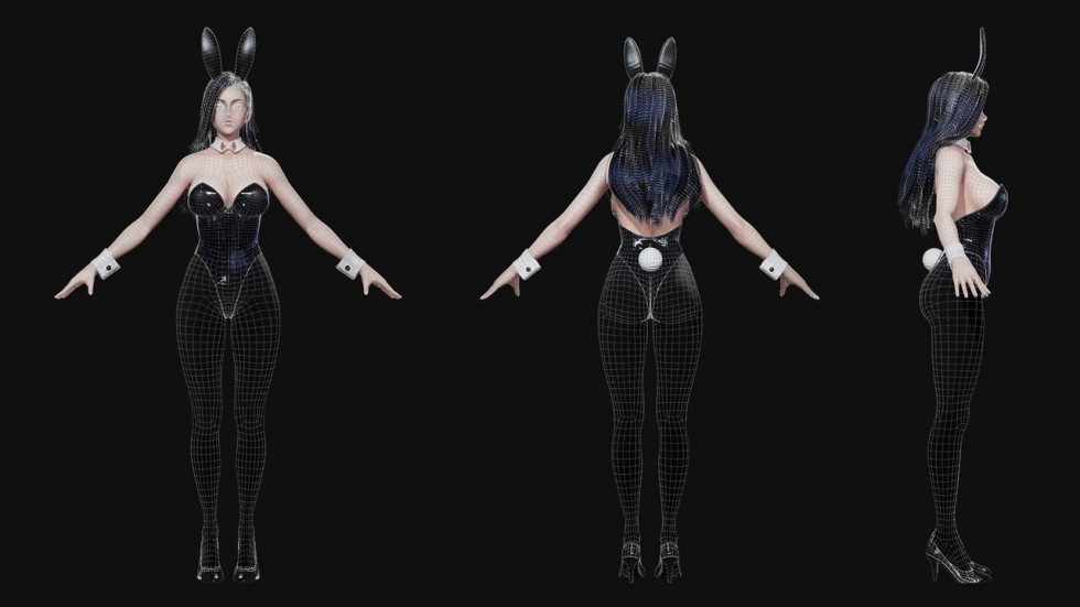 Bunny Girl兔女郎4k纹理角色头部头发衣服眼睛睫毛眉毛3d模型