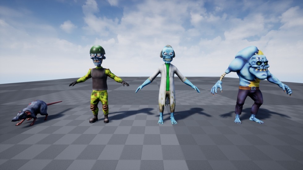 UE4虚幻5 Cartoon Zombies Pack 卡通Q版可爱UE4丧尸僵尸角色模型