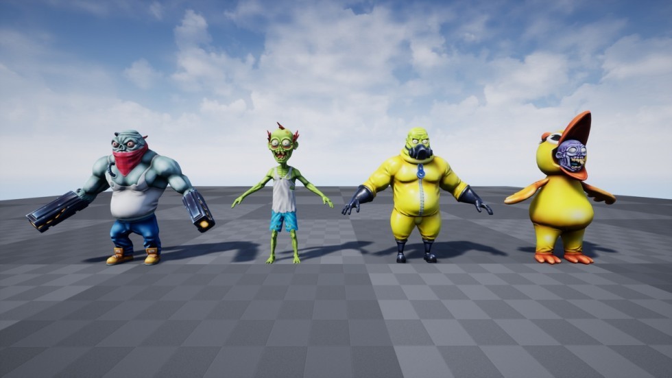 UE4虚幻5 Cartoon Zombies Pack 卡通Q版可爱UE4丧尸僵尸角色模型