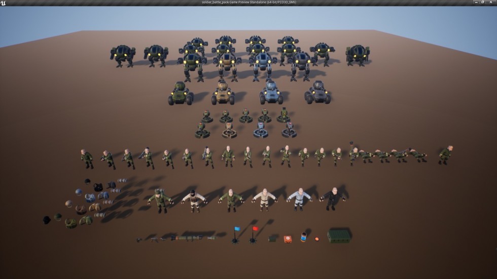 UE4虚幻5 Battle Pack 卡通游戏士兵机器人坦克炮塔人物角色模型