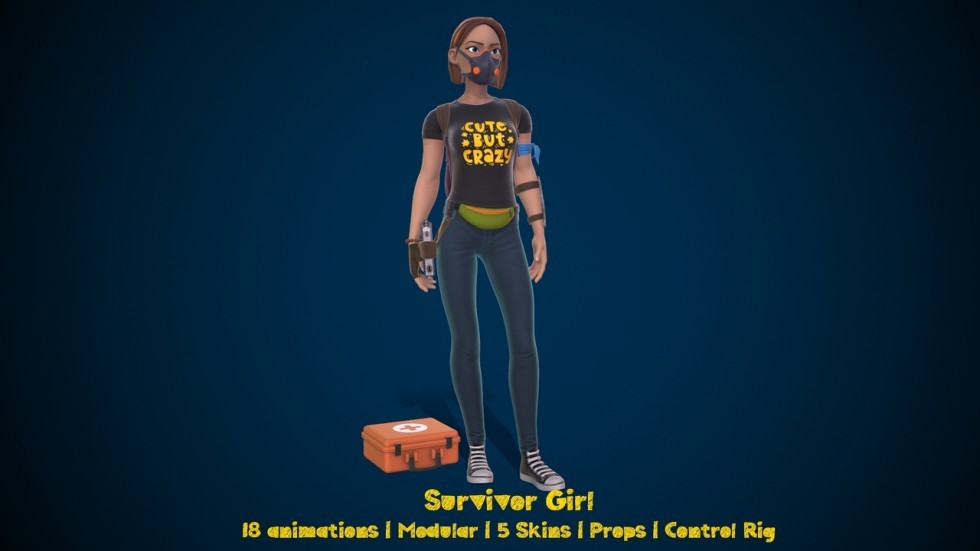 UE4虚幻5 Survivor Girl 生存游戏末日求生女孩角色模型带动画