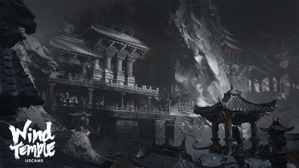  风神庙山谷寺庙庭院古代灯台钟佛像建筑场景模型
