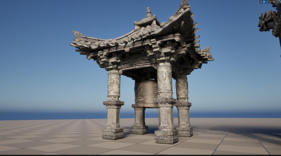  风神庙山谷寺庙庭院古代灯台钟佛像建筑场景模型