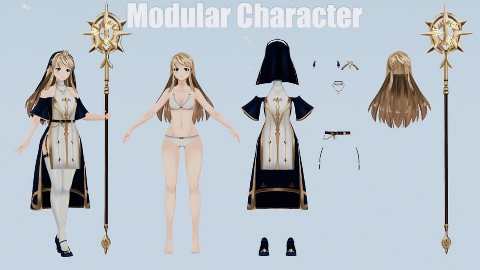 UE4虚幻5 Anime Girl Cleric 动漫少女牧师角色模型
