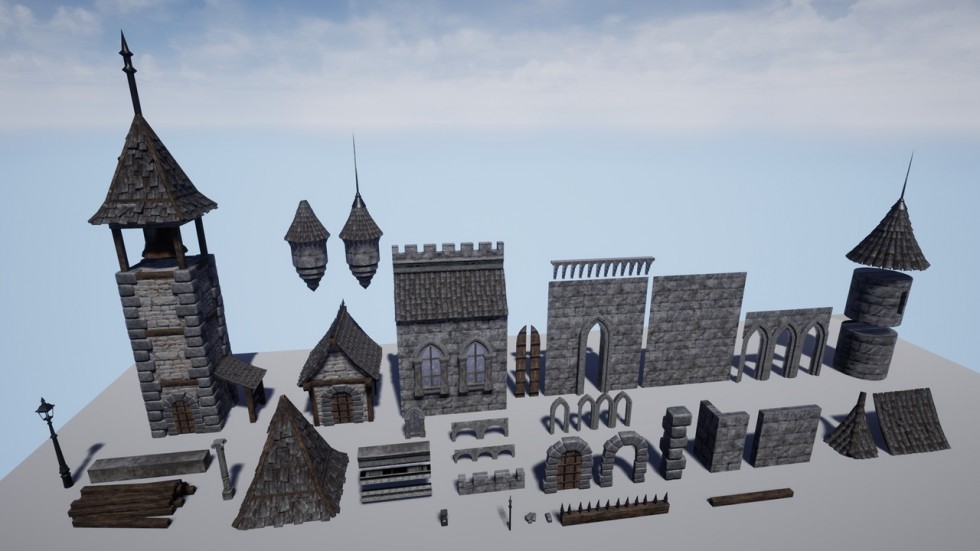 UE5虚幻4 Modular Gothic Castle Town Pack 模块化哥特式城堡模型