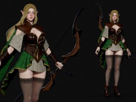 幻想游戏精灵女弓箭手角色模型